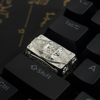 Chrome Hearts style, full keyboard key positions, 925 sterling silver custom trendy cultural keycaps, fashionable and personalized artistic decorative keycaps.