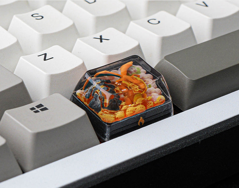 Pok é mon series, 1.25U Charizard, Crystal drops of glue, artisankeycaps, handmade custom personalized keycaps