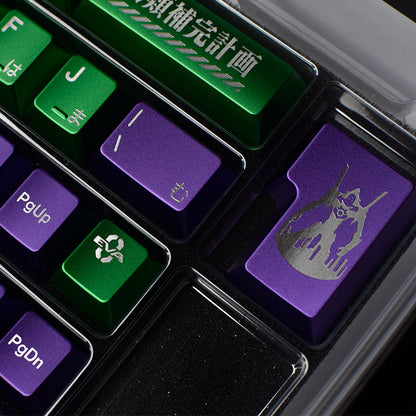 Aluminum alloy EVA metal keycap set, EVANGELION-01 color scheme, cultural and creative products related to anime and games, personalized keycap set.