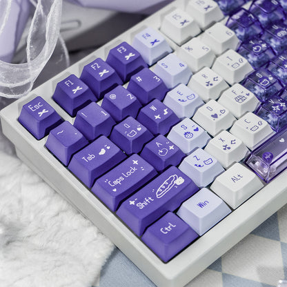 Snowy Mountain Strawberry Heartbeat Gradient Pink Transparent Mechanical Keyboard Keycaps Customization Complete Set PBT+PC Original Factory Height Set Keycaps