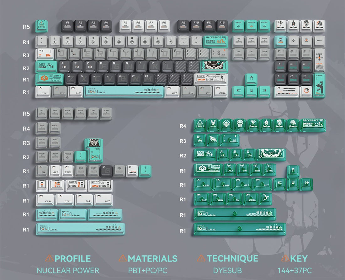 Kaiju No.8 Theme Keycap PBT+PC Thermal Sublimation Process Side Transparent Personalized Keycap Set, Anime Game Theme Decorative Keycap