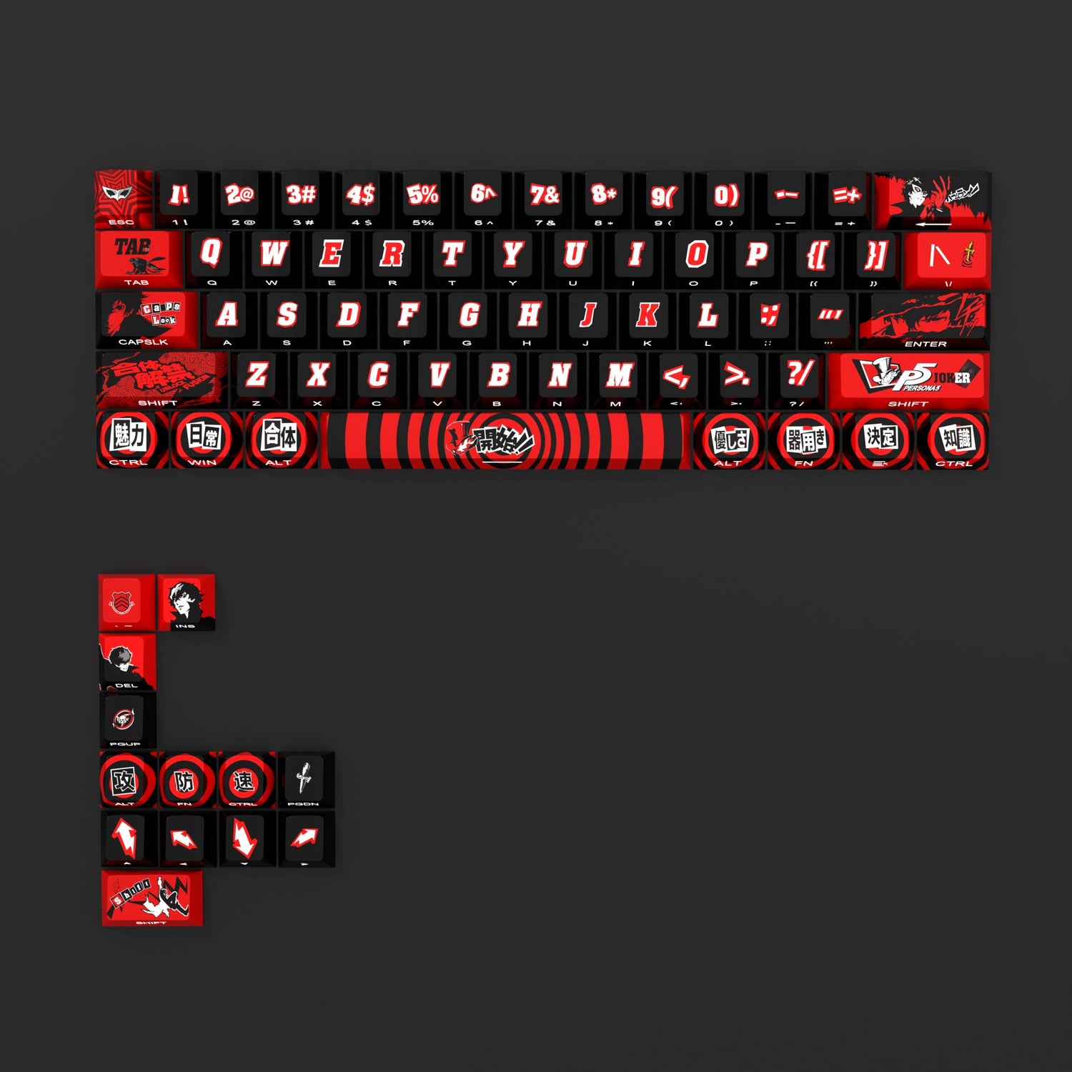 Persona 5, P5, Amamiya Ren Theme Side Carving Original Transparent Keycap Small Set PBT Thermal Sublimation Original Height Keycap Set