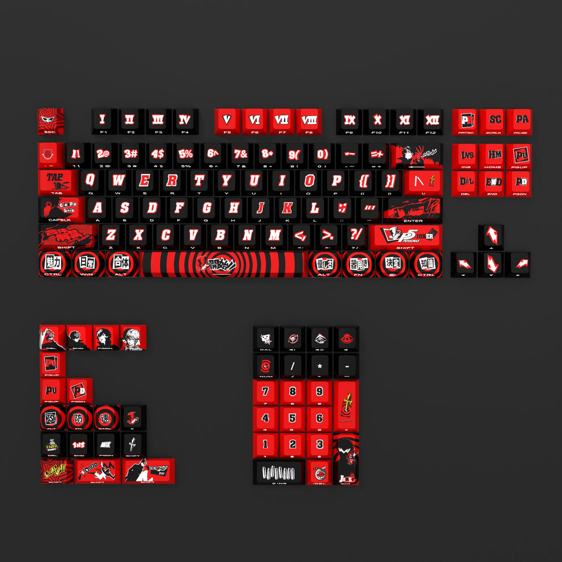 Persona 5, P5, Amamiya Ren Theme Side Carving Original Transparent Keycap Small Set PBT Thermal Sublimation Original Height Keycap Set