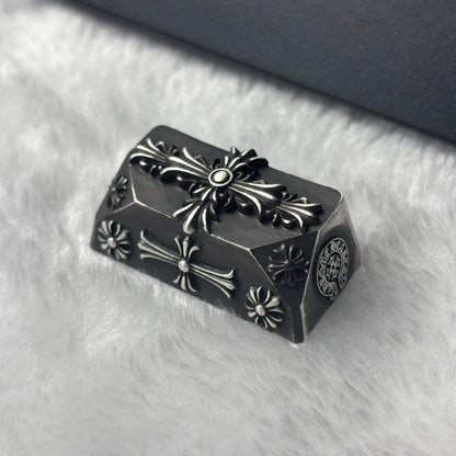 Chrome Hearts sterling silver oxide black style, full keyboard key positions, 925 sterling silver custom fashionable cultural keycaps, fashionable personalized art decoration keycaps