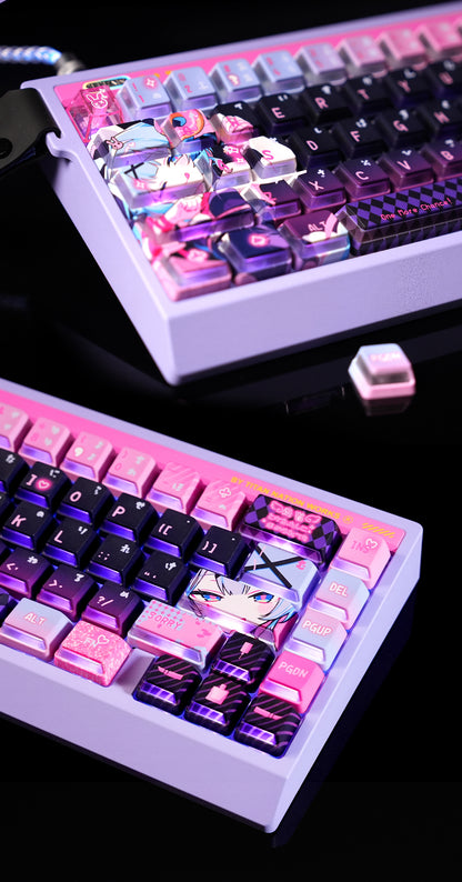 Rabbit Hole themed keycap pbt+PC sublimation technology side transparent personalized keycap set, anime game music themed decorative keycaps