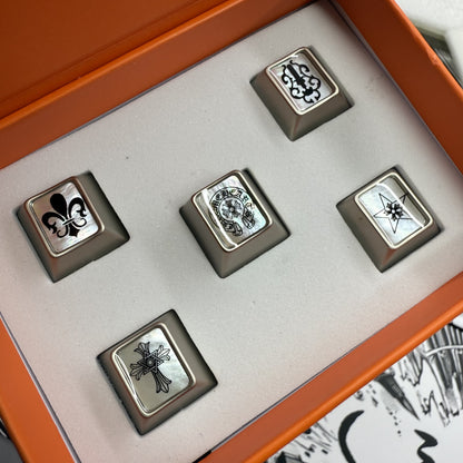 Chrome Hearts style, 4 WASD+1 Esc personalized keycaps factory high metal+mother of pearl inlay personalized keycaps