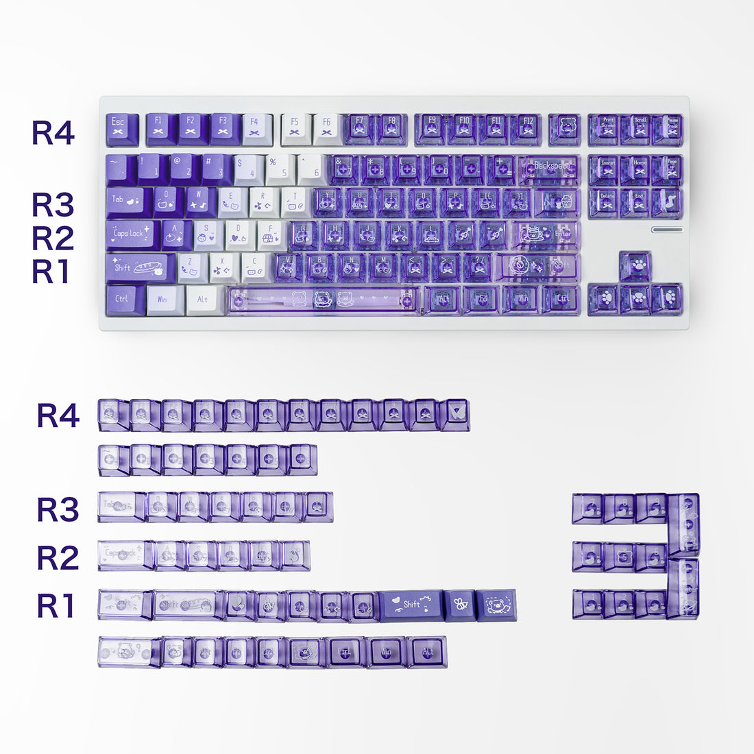 Snowy Mountain Strawberry Heartbeat Gradient Pink Transparent Mechanical Keyboard Keycaps Customization Complete Set PBT+PC Original Factory Height Set Keycaps