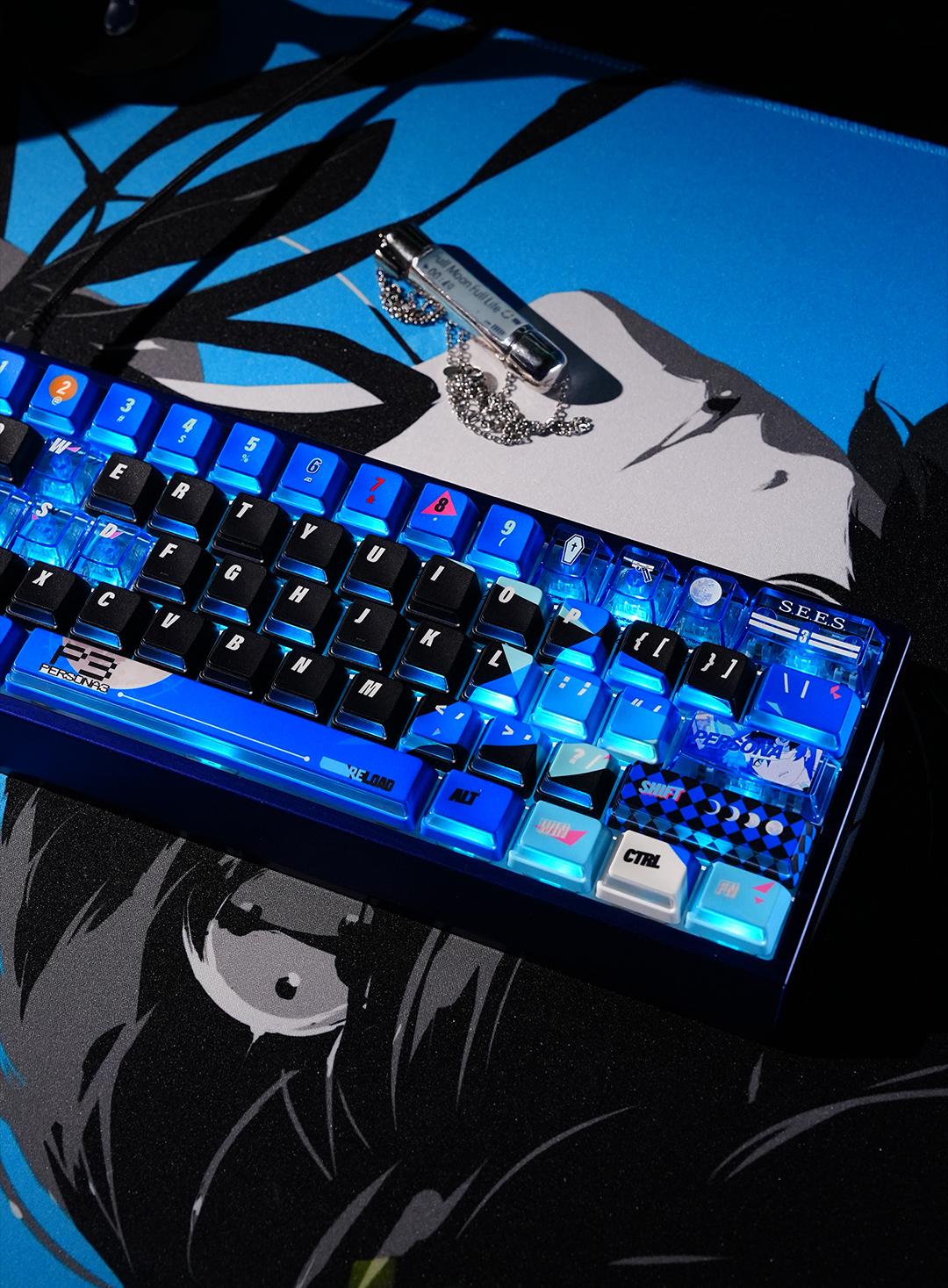 Persona P3R keycap pbt thermal sublimation blue nuclear power side transparent personalized keycap set