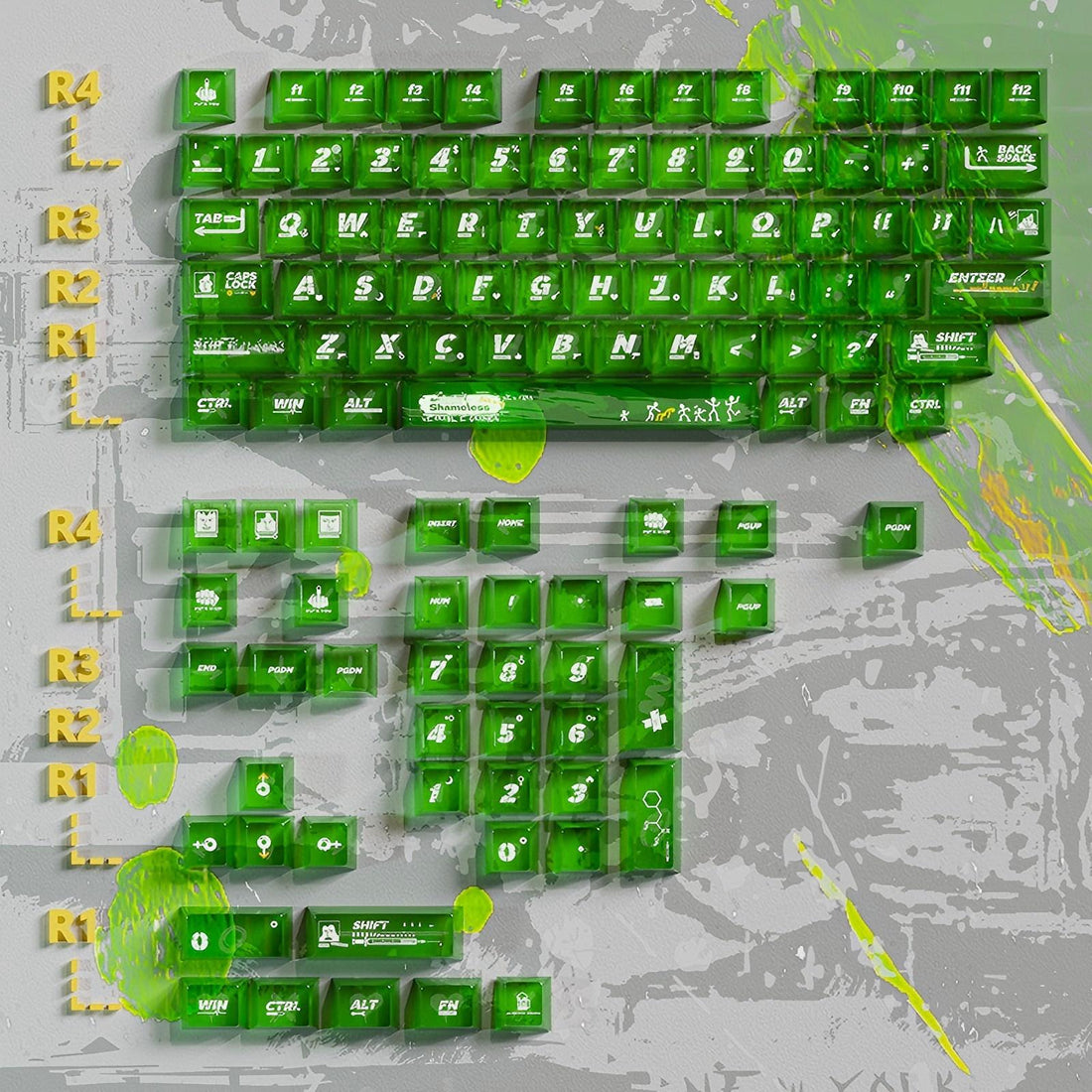 Shameless，Theme PC Transparent Material Set+2U Metal Backspace Key+1U Metal R4 Highly Personalized Keycap