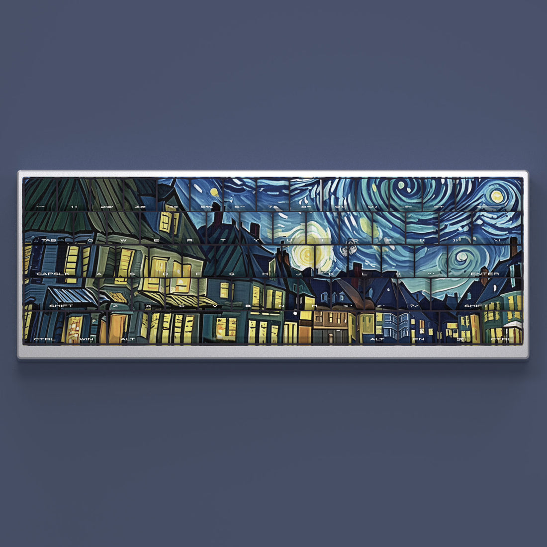 Van Gogh Starry Sky Keycap Side Carving Transparent Original Factory Height Adaptation Theme Heat Sublimation Original Factory Height PBT Material Set Keycap