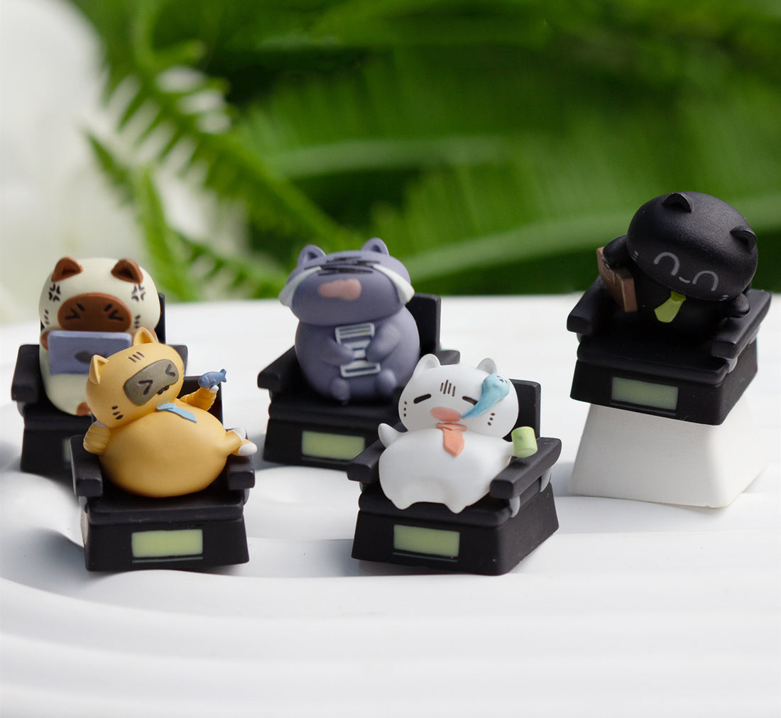 Office work status theme, multi-color resin molded personalized keycaps, cute mechanical keyboard decorative keycaps