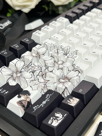 Chainsaw Man, Reze Theme Keycap Two dimensional Anime Peripheral Mechanical Keycap PBT Five sided Heat Sublimation Personalized Keycap Set