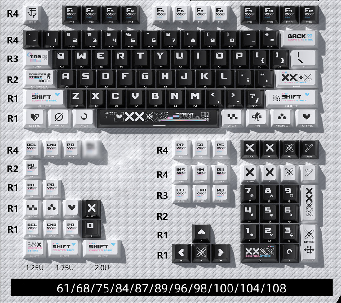 CSGO Printed Theme Collection, Black and White PC Transparent, PBT Set Keycaps, Heat Sublimation Personalized Set Keycaps.