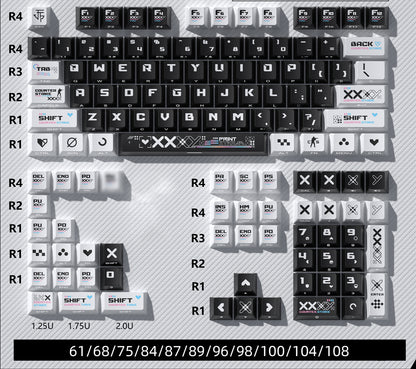 CSGO Printed Theme Collection, Black and White PC Transparent, PBT Set Keycaps, Heat Sublimation Personalized Set Keycaps.