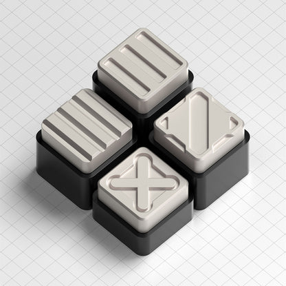 Nuclear Cube themed design, metal black and white color scheme, glossy matte metal, customized personalized keycaps