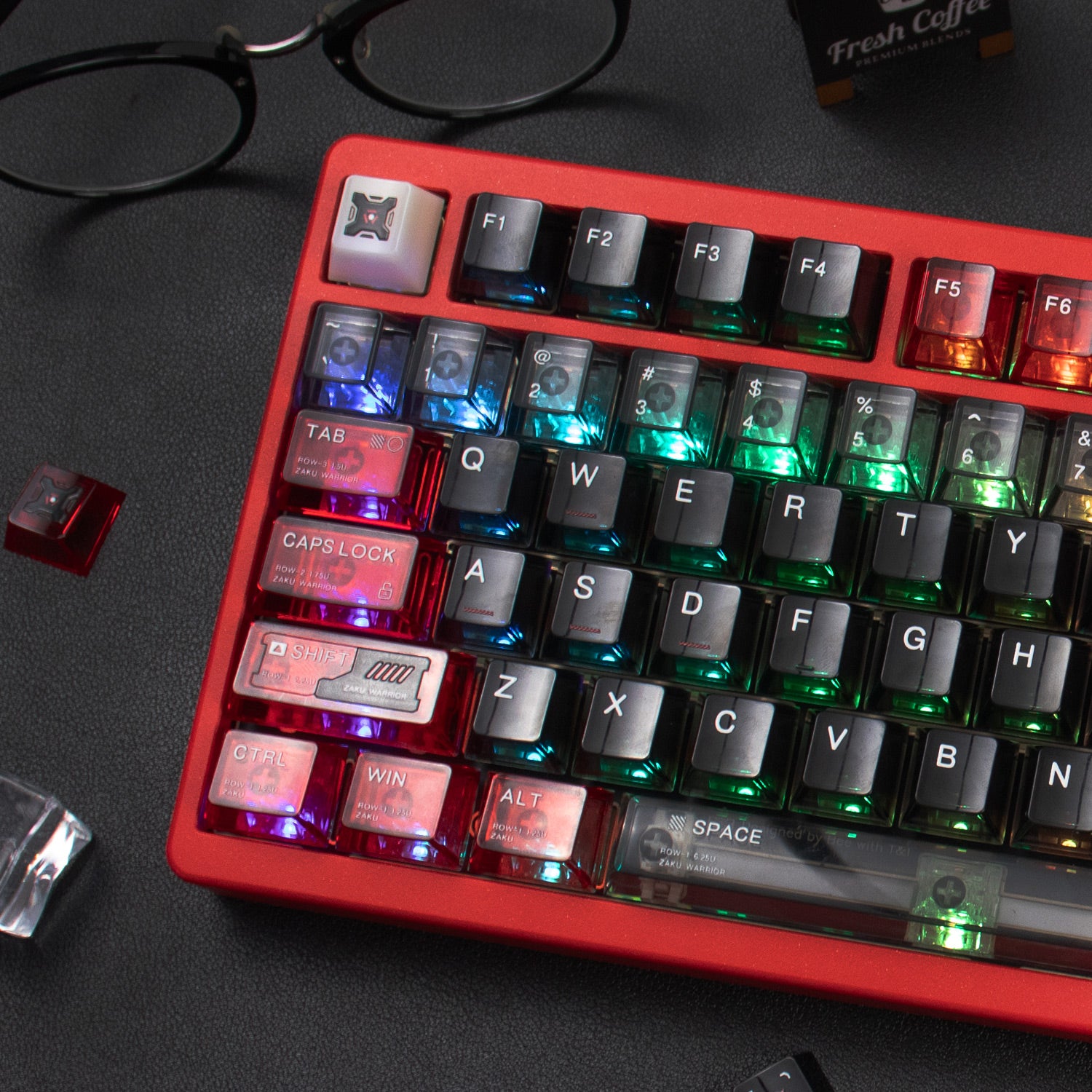GUNDAM, ZAKU Warrior theme, original high PC transparent mechanical keyboard keycap UV printing creative personalized keycap set