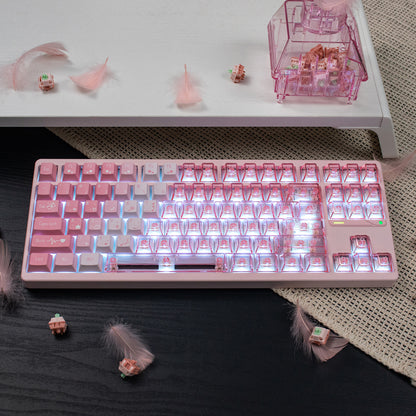 Snowy Mountain Strawberry Heartbeat Gradient Pink Transparent Mechanical Keyboard Keycaps Customization Complete Set PBT+PC Original Factory Height Set Keycaps