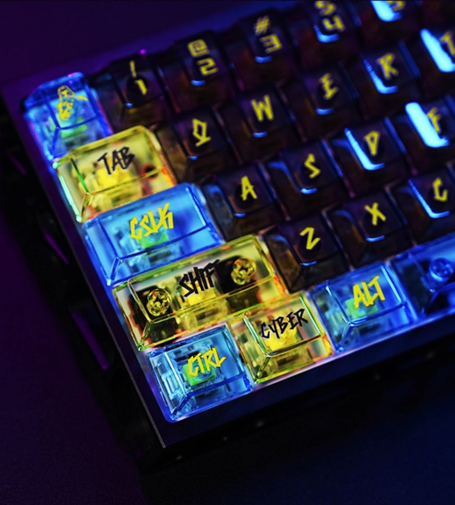 Cyberpunk themed keycaps pbt+PC sublimation technology personalized keycap set neon colored keycaps, anime and game themed decorative keycaps
