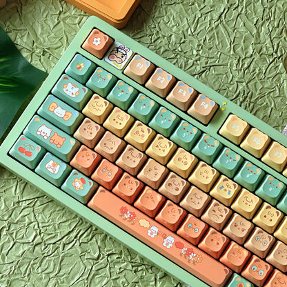 Orange Bear, Bear Ear Key Cap PBT Mechanical Keyboard Key Cap Original PDA High Girl Cute Personalized Key Cap Set