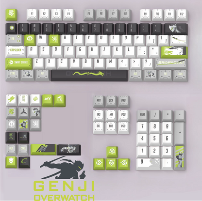 Overwatch series, Genji themed keycaps, PBT material, sublimation technology, animation cartoon decoration keycap set