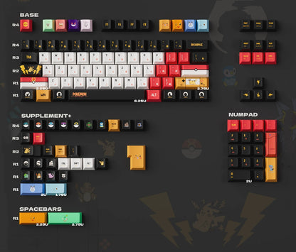 Pikachu themed keycap set, mechanical keycap PBT material material personalized keycap set, Animated cartoon keycaps, compatible with 61/64/68/75/84/87/104 mechanical keyboard replacement keycap