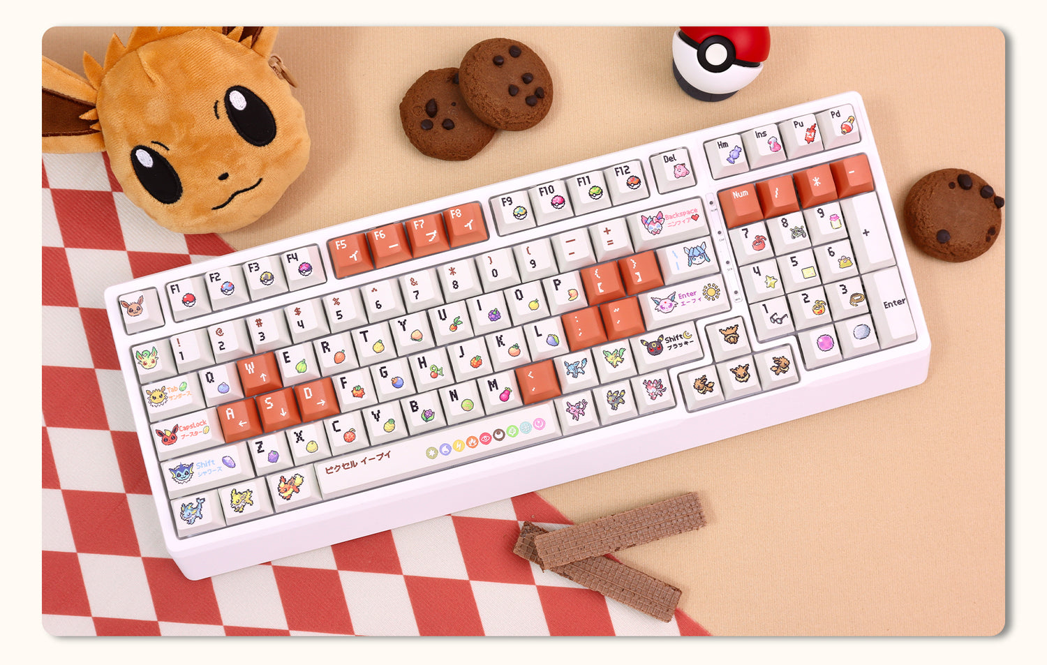 Pok é mon Eevee Theme Pixel Style Personalized Design Set Keycaps Customized Mechanical Keyboard Original PBT Thermal Sublimation Decorative Keycaps
