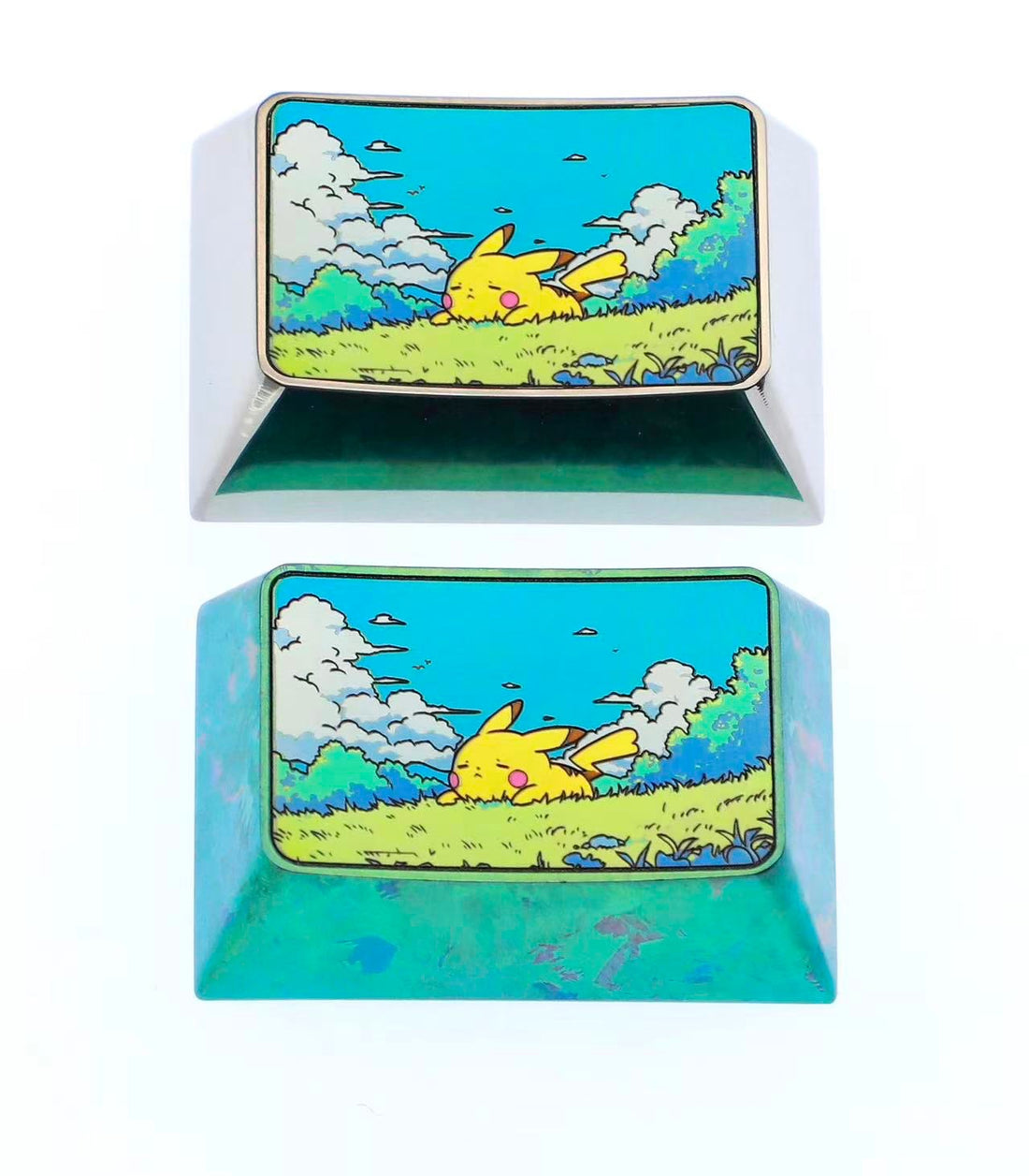 Pok é mon, Pikachu, 1.5U titanium alloy personalized keycaps, cute decorative keycaps, metal carved art keycaps