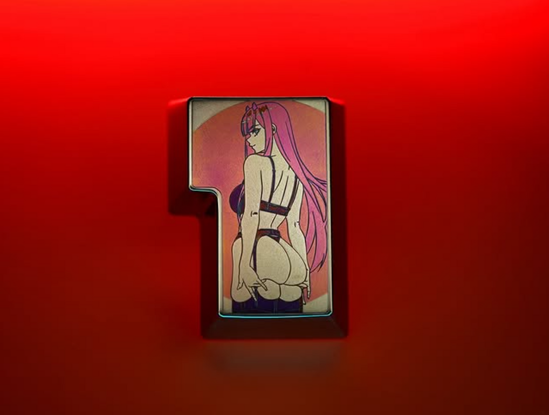 Darling in the Franxx 02, ISO titanium alloy color engraved personalized keycaps.