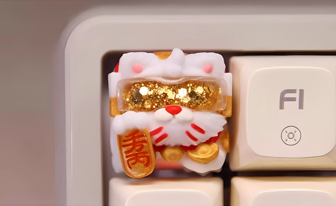 Lucky Cat， Multi colored resin one-piece molded personalized keycaps, handmade art keycaps, creative keycaps