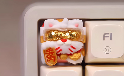 Lucky Cat， Multi colored resin one-piece molded personalized keycaps, handmade art keycaps, creative keycaps