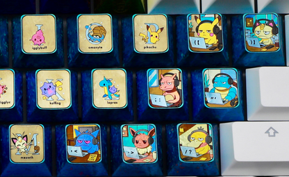 Pok é mon titanium alloy, 26 letter key set/7 character key set. Metallic personalized keycaps.