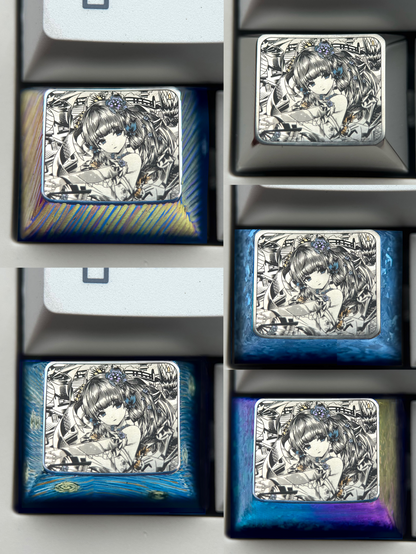 Genshin Impact, Kamisato Ayaka, 1.25U titanium alloy finely carved personalized keycaps, anime and game culture creative metal keycaps
