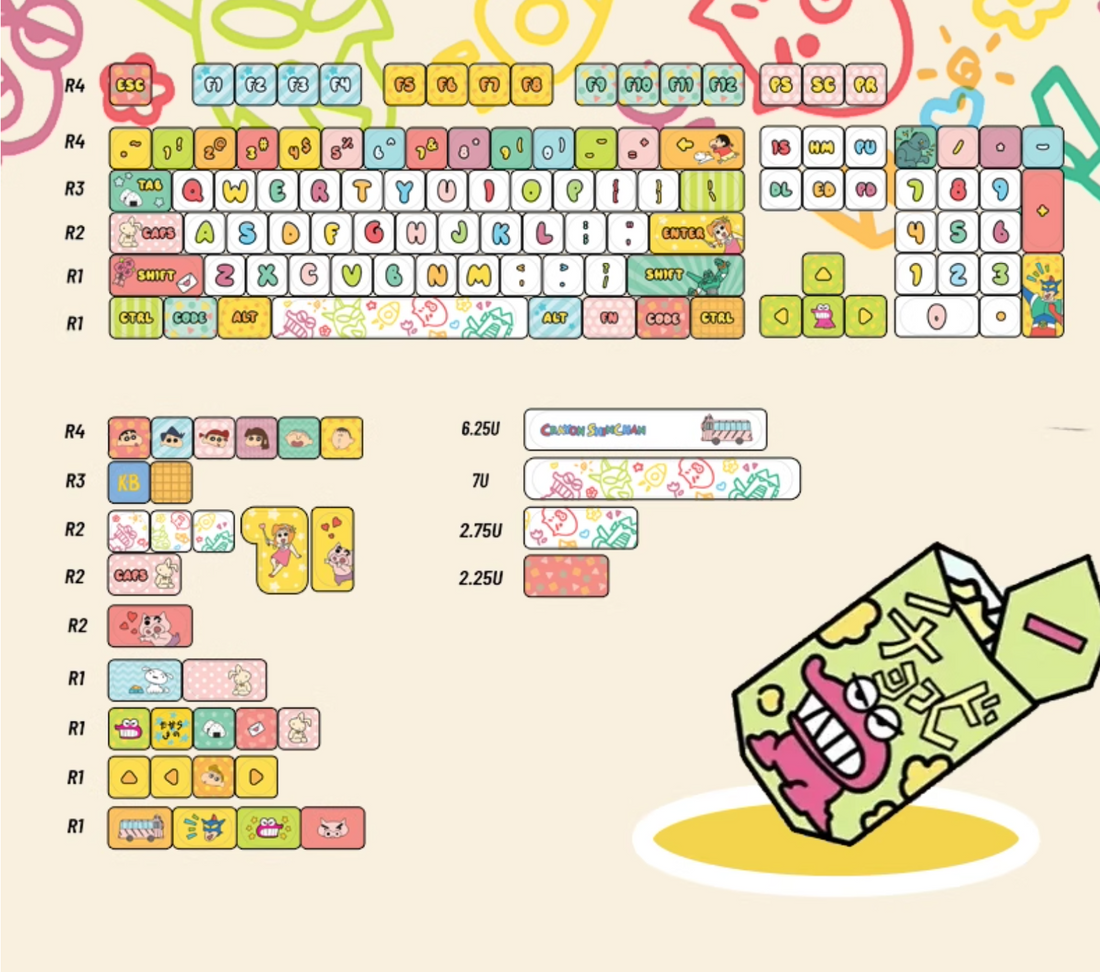 Crayon Shin chan Thermal Sublimation PBT Keycaps MOA Height Complete Set Comes with 3 Personalized Keycaps Customized Mechanical Keyboard Set Keycaps