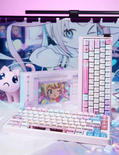 NEEDY GIRL OVERDOSE Theme Keycaps PBT+PC Thermal Sublimation Craftsmanship Personalized Keycap Set Pink Series Keycaps, Anime Game Theme Decorative Keycaps