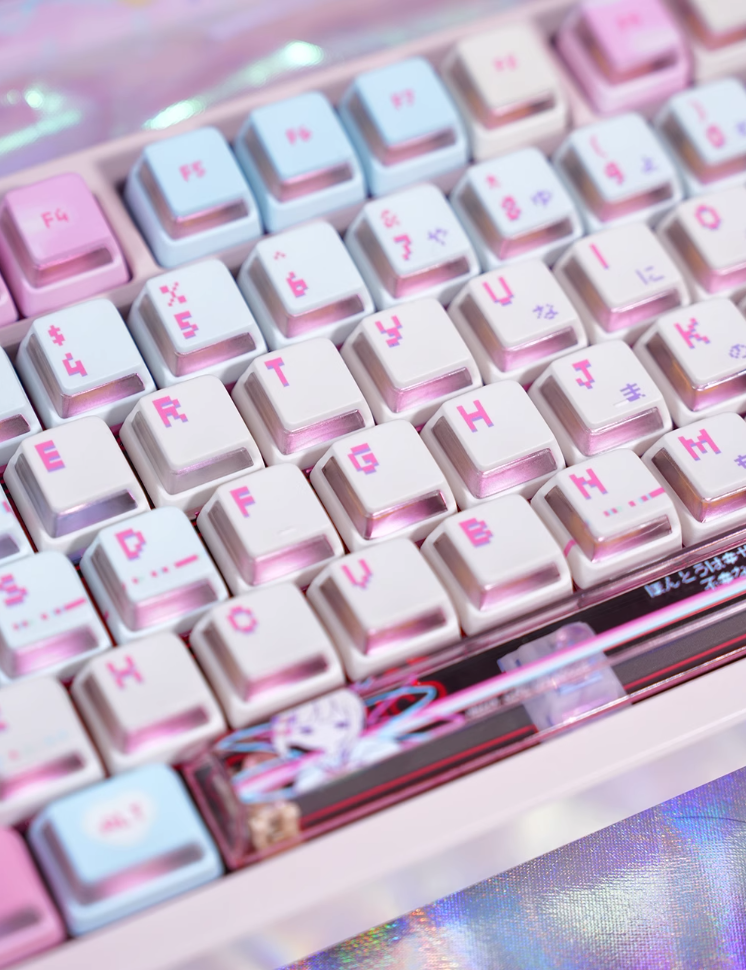 NEEDY GIRL OVERDOSE Theme Keycaps PBT+PC Thermal Sublimation Craftsmanship Personalized Keycap Set Pink Series Keycaps, Anime Game Theme Decorative Keycaps