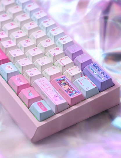 NEEDY GIRL OVERDOSE Theme Keycaps PBT+PC Thermal Sublimation Craftsmanship Personalized Keycap Set Pink Series Keycaps, Anime Game Theme Decorative Keycaps