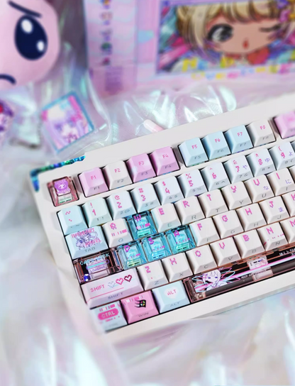 NEEDY GIRL OVERDOSE Theme Keycaps PBT+PC Thermal Sublimation Craftsmanship Personalized Keycap Set Pink Series Keycaps, Anime Game Theme Decorative Keycaps