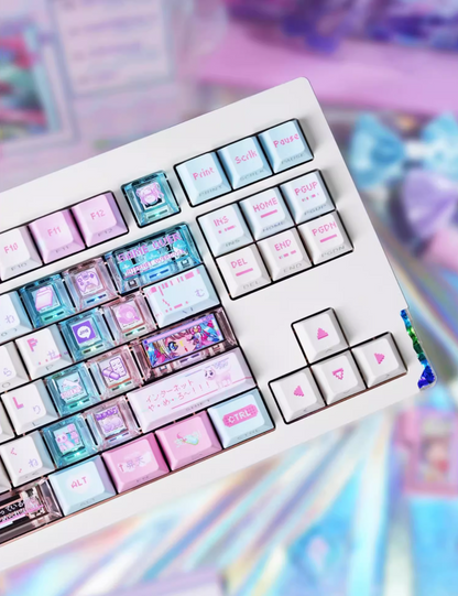 NEEDY GIRL OVERDOSE Theme Keycaps PBT+PC Thermal Sublimation Craftsmanship Personalized Keycap Set Pink Series Keycaps, Anime Game Theme Decorative Keycaps