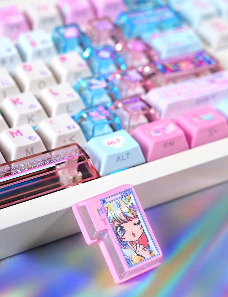 NEEDY GIRL OVERDOSE Theme Keycaps PBT+PC Thermal Sublimation Craftsmanship Personalized Keycap Set Pink Series Keycaps, Anime Game Theme Decorative Keycaps