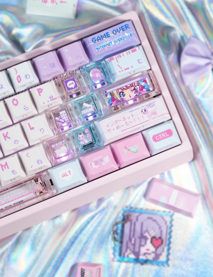 NEEDY GIRL OVERDOSE Theme Keycaps PBT+PC Thermal Sublimation Craftsmanship Personalized Keycap Set Pink Series Keycaps, Anime Game Theme Decorative Keycaps