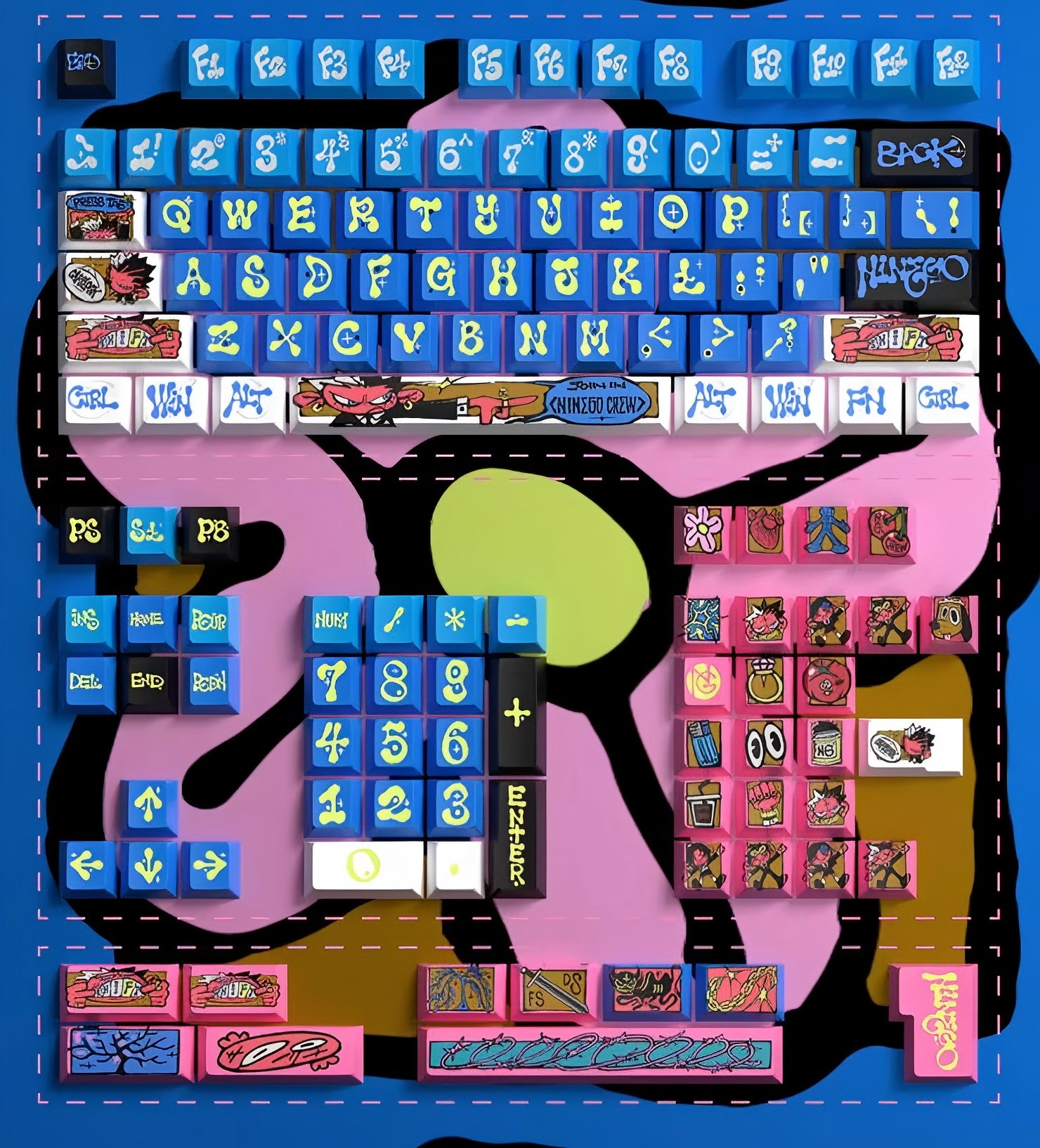 Street artist graffiti series, PBT material sublimation process personalized keycap customization set, decorative keycaps