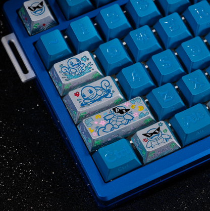 Squirtle Theme, Aluminum Alloy CNC Metal Anode Personalized Keycaps, Enamel Colored Colorful Art Keycaps, Mechanical Keyboard Anime Cartoon Decorative Keycaps