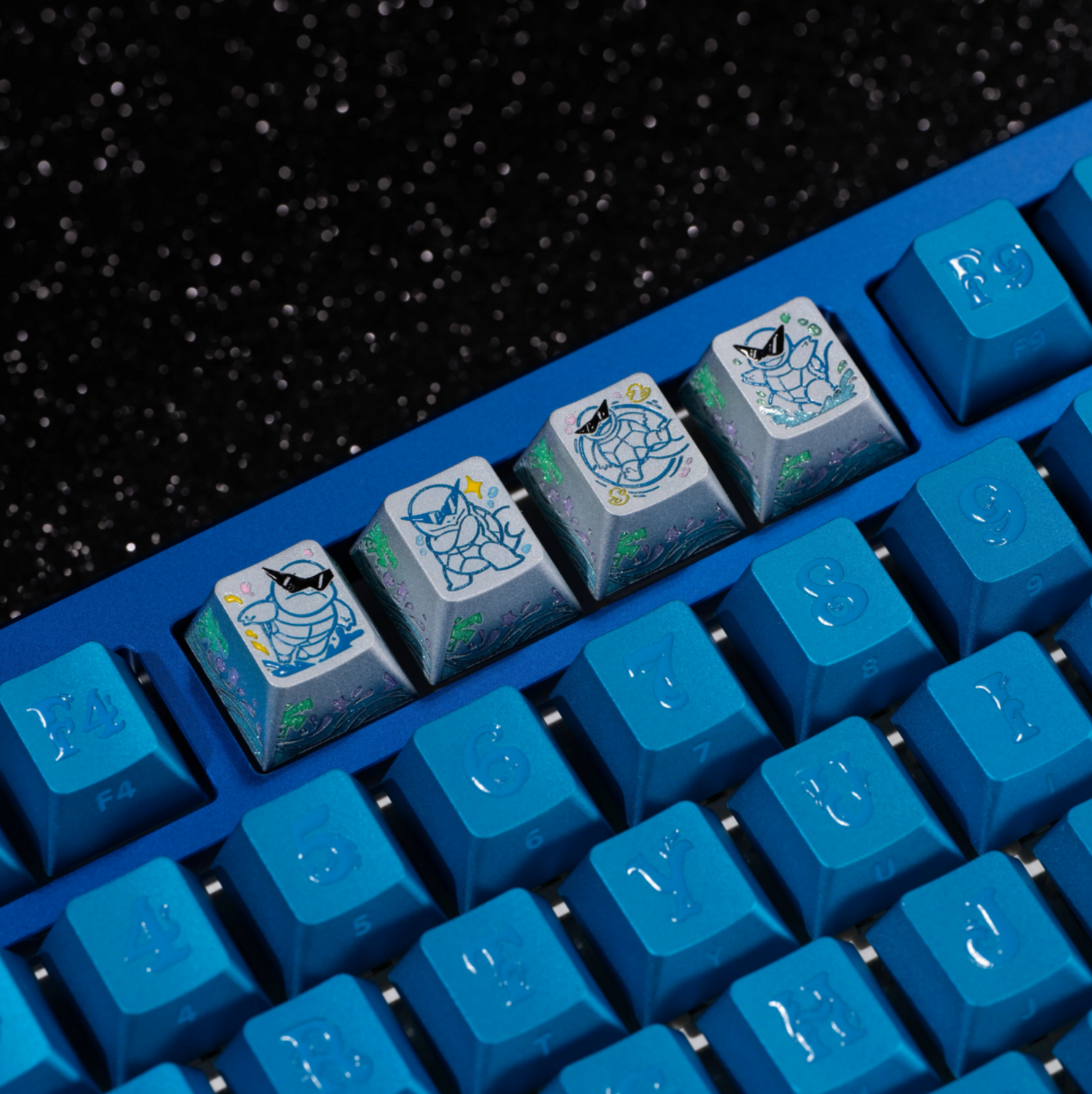 Squirtle Theme, Aluminum Alloy CNC Metal Anode Personalized Keycaps, Enamel Colored Colorful Art Keycaps, Mechanical Keyboard Anime Cartoon Decorative Keycaps