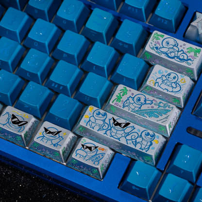 Squirtle Theme, Aluminum Alloy CNC Metal Anode Personalized Keycaps, Enamel Colored Colorful Art Keycaps, Mechanical Keyboard Anime Cartoon Decorative Keycaps