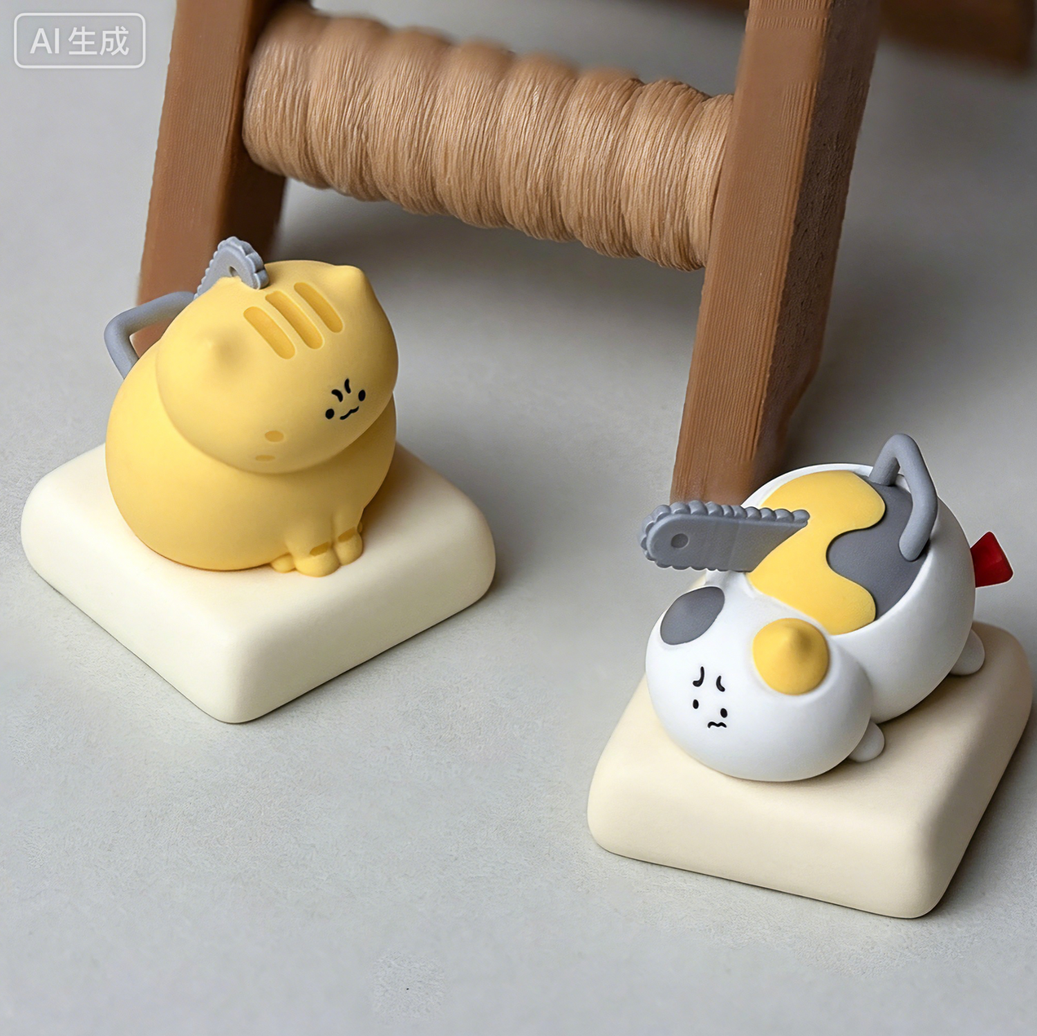 Chainsaw cat series, multi-color resin molded personalized keycaps, cartoon cute style resin decorative keycaps, mechanical keyboard art and cultural creative keycaps