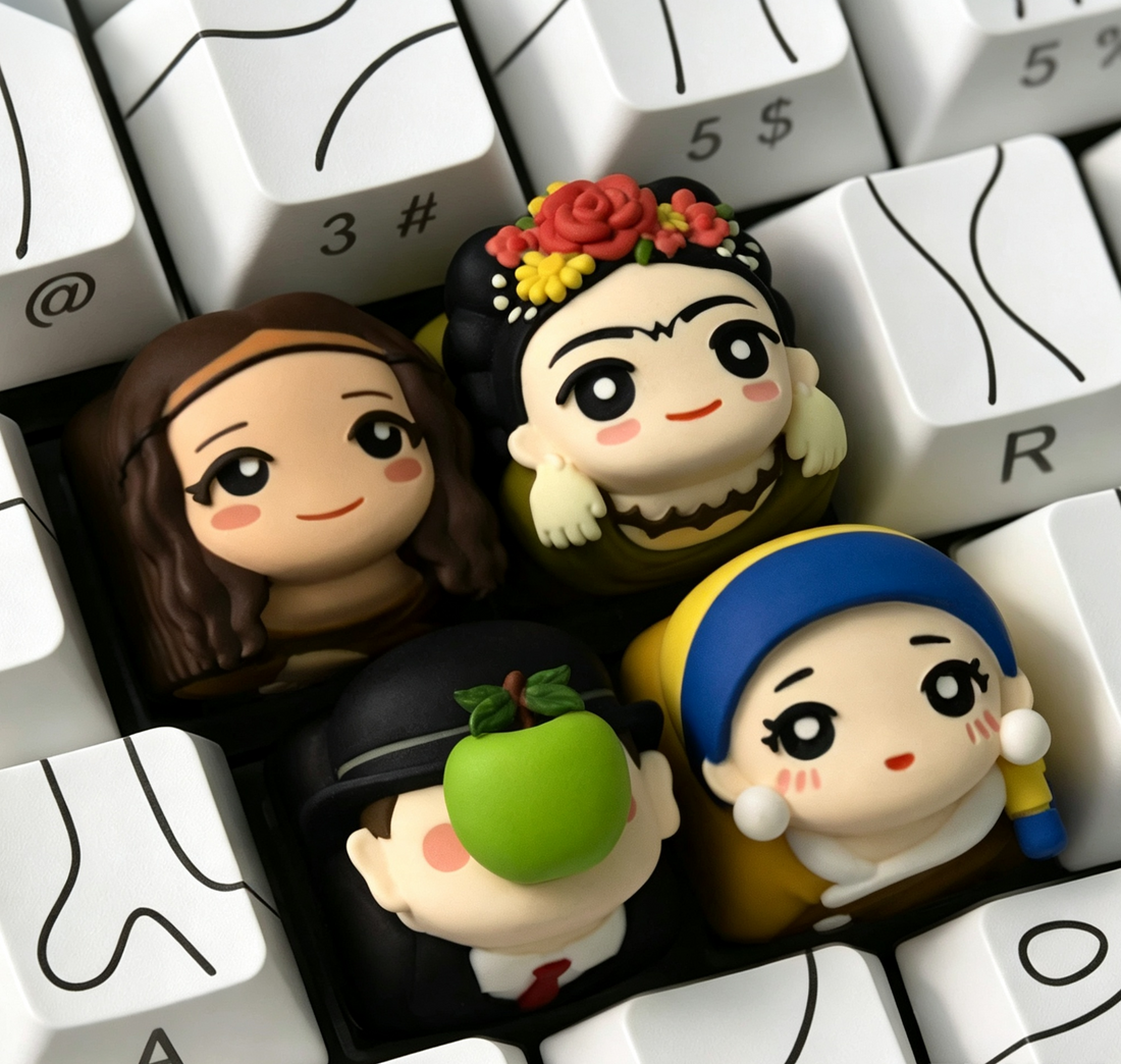World renowned painting series, Multi colored resin molded personalized keycaps, emergency switch shaped mechanical keyboard decorative keycaps