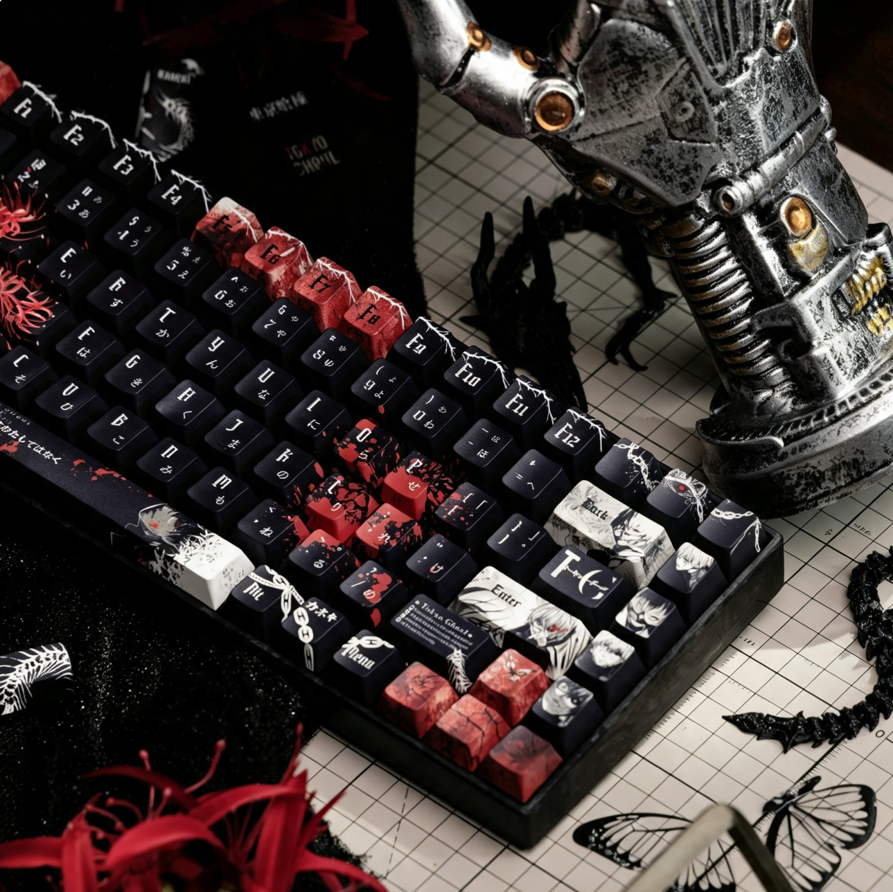 Tokyo Ghoul， PBT material personalized keycap set, anime and games cultural creative decoration keycap set, compatible with 61/64/68/75/84/87/104 mechanical keyboard