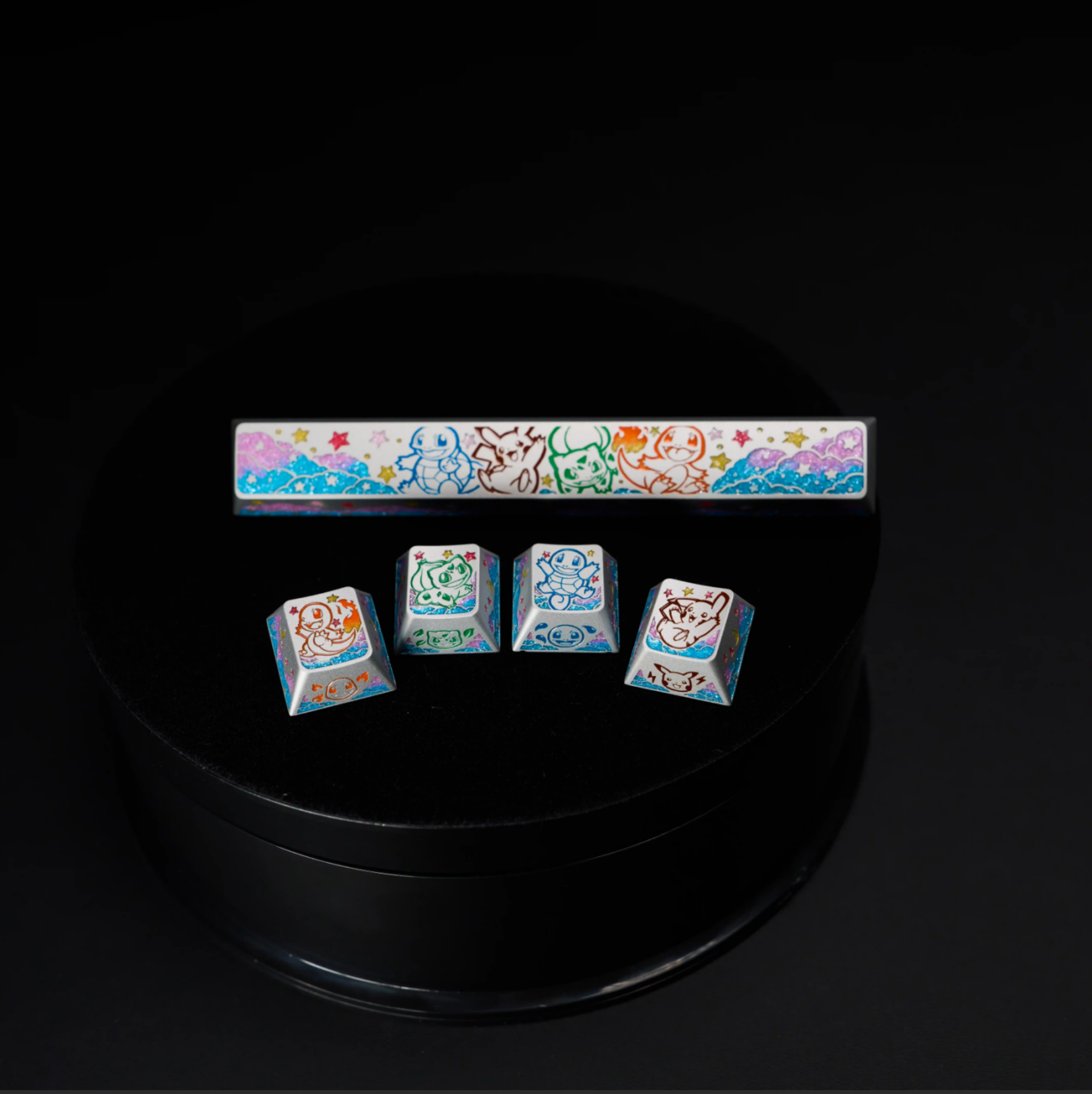 Classic Pokemon Cute Pet Collection, personalized keycaps with directional keys and space bar, aluminum alloy CNC processed creative metal keycaps