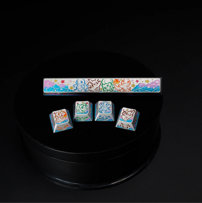 Classic Pokemon Cute Pet Collection, personalized keycaps with directional keys and space bar, aluminum alloy CNC processed creative metal keycaps