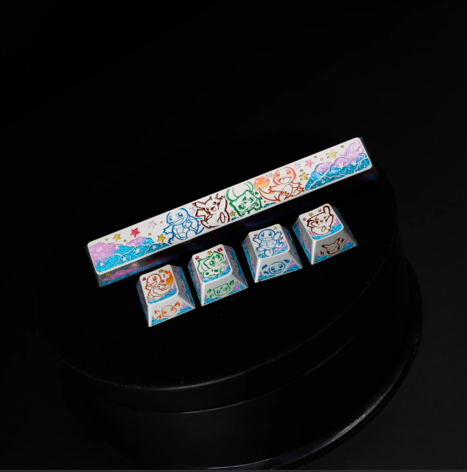 Classic Pokemon Cute Pet Collection, personalized keycaps with directional keys and space bar, aluminum alloy CNC processed creative metal keycaps
